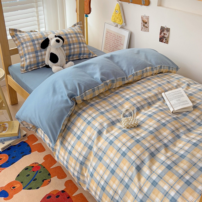 91家纺网 家纺一手货源 找家纺 楠沐家纺 2025新款亲肤芦荟棉印花学生宿舍上下铺四件套三件套 淡桔