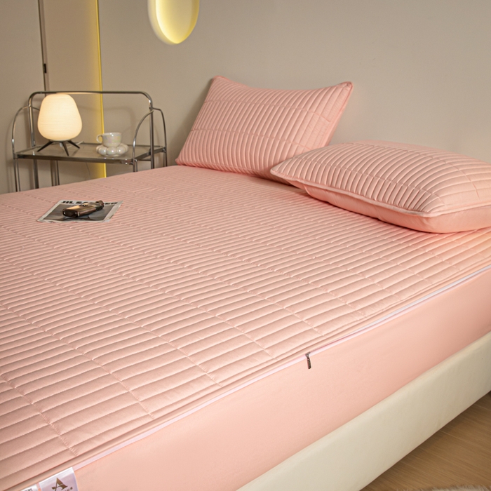 91家纺网 家纺一手货源 找家纺 雪云美 六面全包夹棉床笠拉链款A类原棉床垫套子床罩 格韵-豆沙