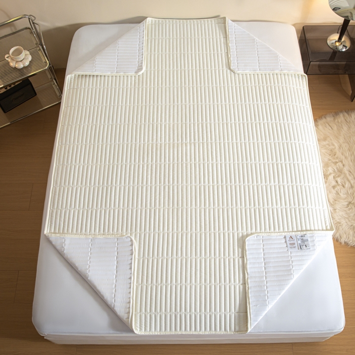 91家纺网 家纺一手货源 找家纺 雪云美 六面全包夹棉床笠拉链款A类原棉床垫套子床罩 格韵-珍珠白