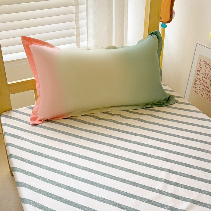 91家纺网 家纺一手货源 找家纺 楠沐家纺 2025新款亲肤芦荟棉印花学生宿舍上下铺四件套三件套 松石粉绿