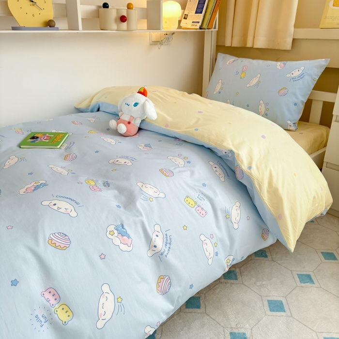 91家纺网 家纺一手货源 找家纺 曼之夏 2024新款全棉三丽鸥学生三件套 云朵大耳狗