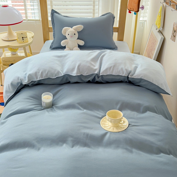 91家纺网 家纺一手货源 找家纺 楠沐家纺 2025新款亲肤芦荟棉印花学生宿舍上下铺四件套三件套 月光雾蓝
