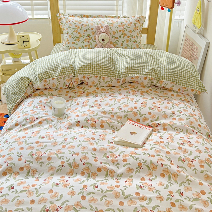 91家纺网 家纺一手货源 找家纺 楠沐家纺 2025新款亲肤芦荟棉印花学生宿舍上下铺四件套三件套 花千朵