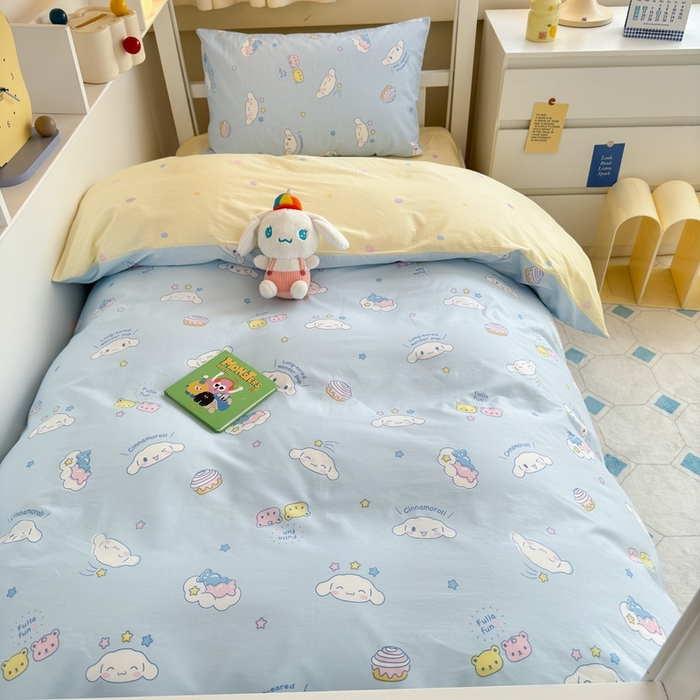 91家纺网 家纺一手货源 找家纺 曼之夏 2024新款全棉三丽鸥学生三件套 云朵大耳狗