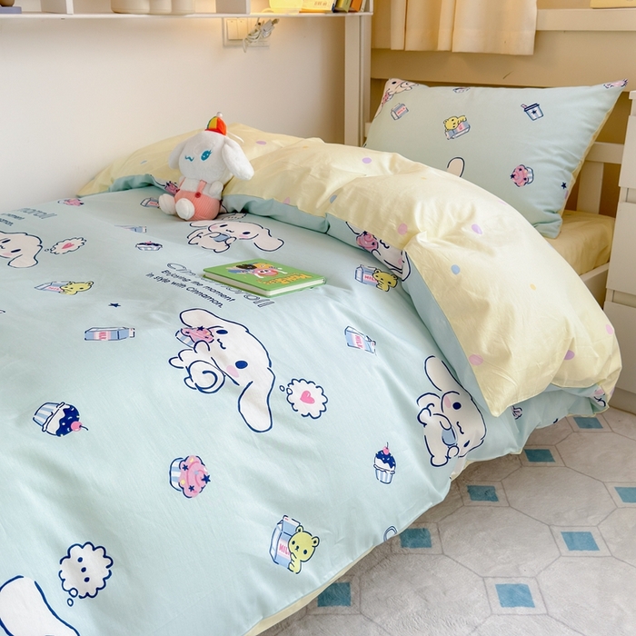 91家纺网 家纺一手货源 找家纺 曼之夏 2024新款全棉三丽鸥学生三件套 牛奶大耳狗