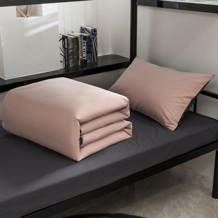 91家纺网 家纺一手货源 找家纺 柠萌家居 2025新款无印良品风色织水洗棉A类学生宿舍三件套 豆沙深灰