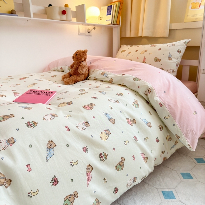 91家纺网 家纺一手货源 找家纺 曼之夏 2024新款全棉印花学生三件套 睡衣泰迪