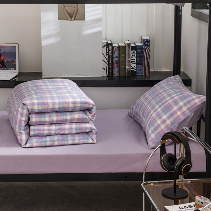 91家纺网 家纺一手货源 找家纺 柠萌家居 2025新款无印良品风色织水洗棉A类学生宿舍三件套 星空紫格