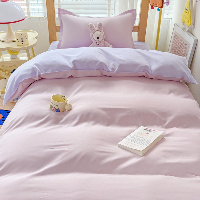 91家纺网 家纺一手货源 找家纺 楠沐家纺 2025新款亲肤芦荟棉印花学生宿舍上下铺四件套三件套 泡泡粉+泡泡紫