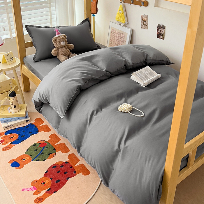 91家纺网 家纺一手货源 找家纺 楠沐家纺 2025新款亲肤芦荟棉印花学生宿舍上下铺四件套三件套 深灰