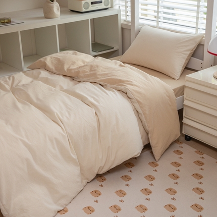 柠萌家居 2025新款无印良品风色织水洗棉A类学生宿舍三件套 米密条