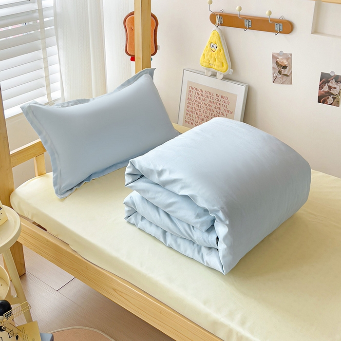 91家纺网 家纺一手货源 找家纺 楠沐家纺 2025新款亲肤芦荟棉印花学生宿舍上下铺四件套三件套 芝士蓝