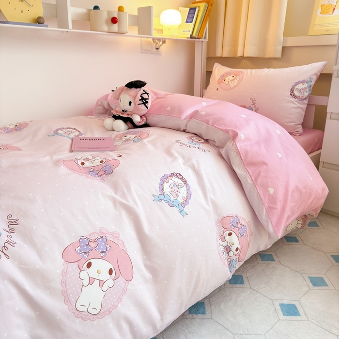 91家纺网 家纺一手货源 找家纺 曼之夏 2024新款全棉三丽鸥学生三件套 小兔美乐蒂