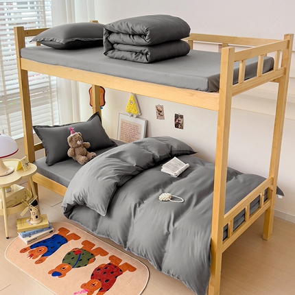 楠沐家纺 2025新款亲肤芦荟棉印花学生宿舍上下铺四件套三件套 深灰