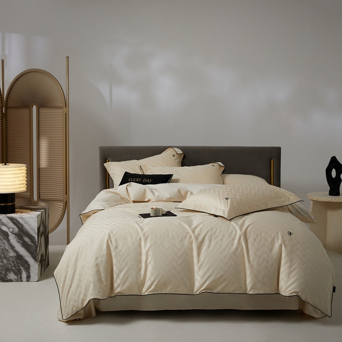 91家纺网 家纺一手货源 找家纺 安莱生活 2024新款60S天丝棉提花四件套-凯撒 凯撒-温妮莎黄