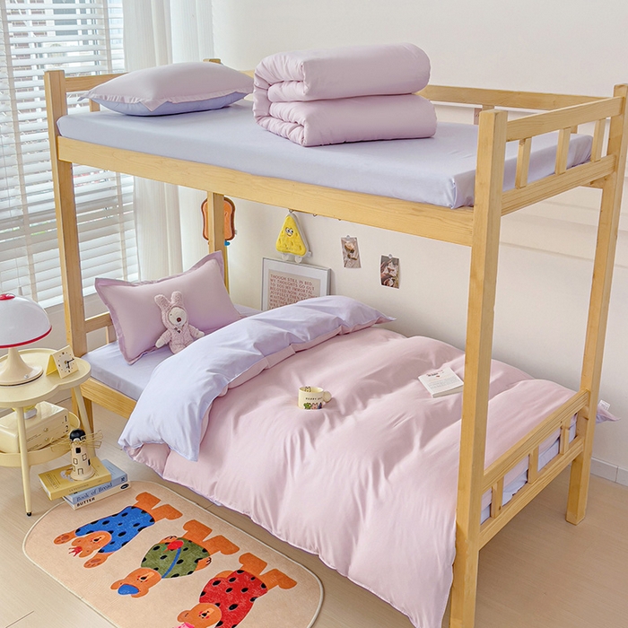 91家纺网 家纺一手货源 找家纺 楠沐家纺 2025新款亲肤芦荟棉印花学生宿舍上下铺四件套三件套 泡泡粉+泡泡紫