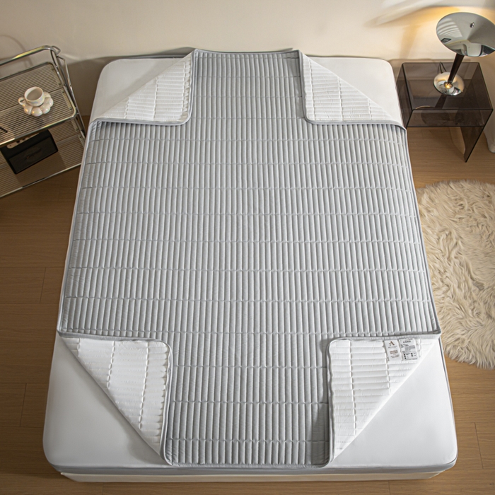 91家纺网 家纺一手货源 找家纺 雪云美 六面全包夹棉床笠拉链款A类原棉床垫套子床罩 格韵-月光灰