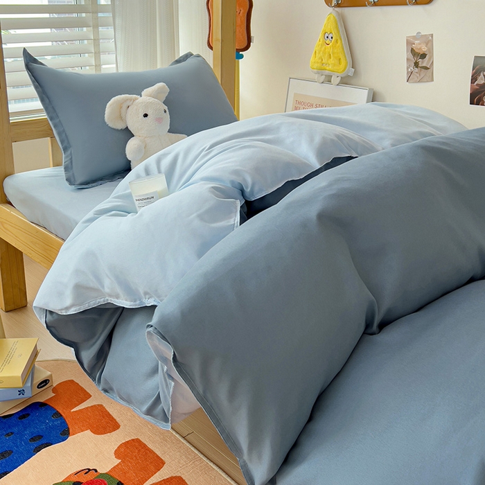 91家纺网 家纺一手货源 找家纺 楠沐家纺 2025新款亲肤芦荟棉印花学生宿舍上下铺四件套三件套 月光雾蓝