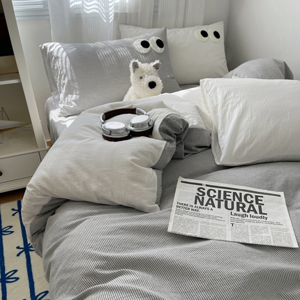 91家纺网 家纺一手货源 找家纺 （总）丽涵家纺 2024新款全棉混搭色织水洗棉大眼学生四件套纯棉三件套