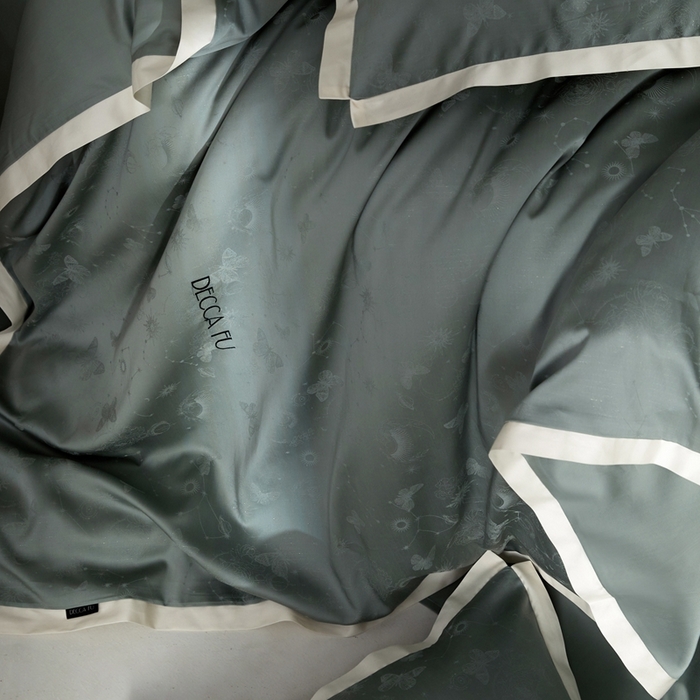 91家纺网 家纺一手货源 找家纺 安莱生活 2024新款60S天丝棉提花四件套-铂金摩卡 星辰-梦华绿