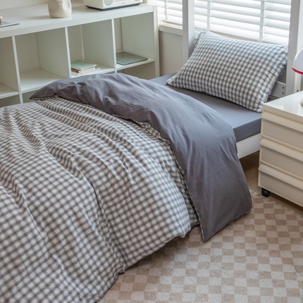 柠萌家居 2025新款无印良品风色织水洗棉A类学生宿舍三件套 尚品灰