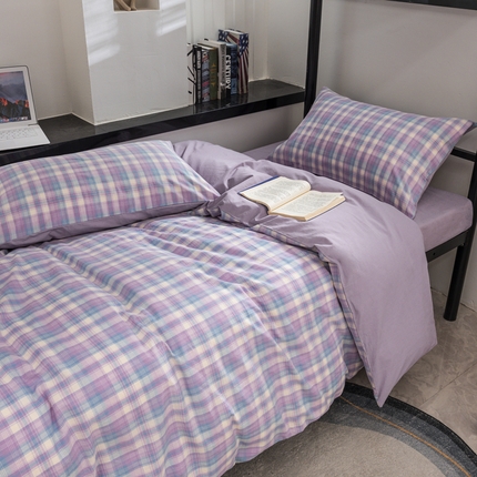 柠萌家居 2025新款无印良品风色织水洗棉A类学生宿舍三件套 星空紫格