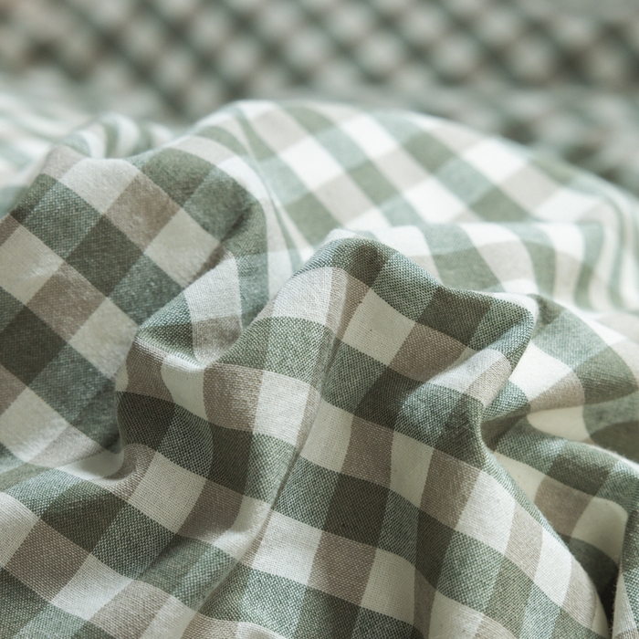 91家纺网 家纺一手货源 找家纺 柠萌家居 2025新款无印良品风色织水洗棉A类学生宿舍三件套 小格绿