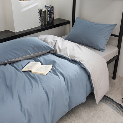 柠萌家居 2025新款无印良品风色织水洗棉A类学生宿舍三件套 浅蓝灰