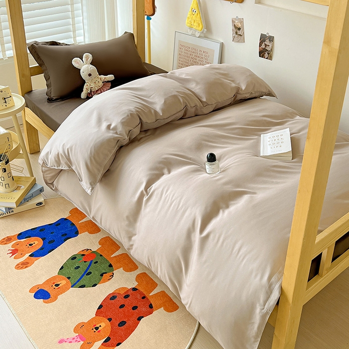 91家纺网 家纺一手货源 找家纺 楠沐家纺 2025新款亲肤芦荟棉印花学生宿舍上下铺四件套三件套 咖色摩卡