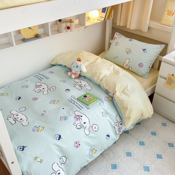 91家纺网 家纺一手货源 找家纺 曼之夏 2024新款全棉三丽鸥学生三件套 牛奶大耳狗