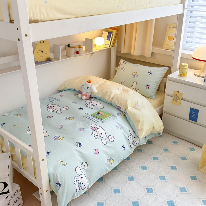 91家纺网 家纺一手货源 找家纺 曼之夏 2024新款全棉三丽鸥学生三件套 牛奶大耳狗