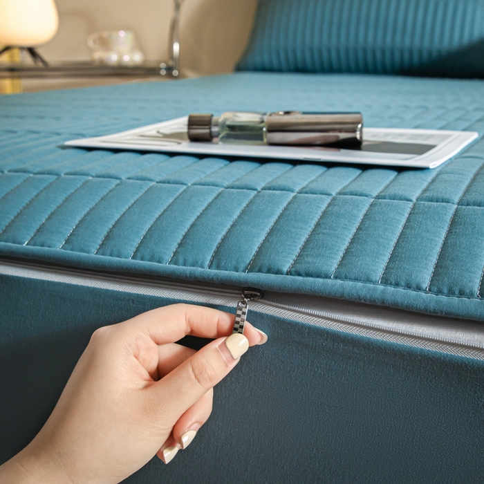 91家纺网 家纺一手货源 找家纺 雪云美 六面全包夹棉床笠拉链款A类原棉床垫套子床罩 格韵 宾利蓝