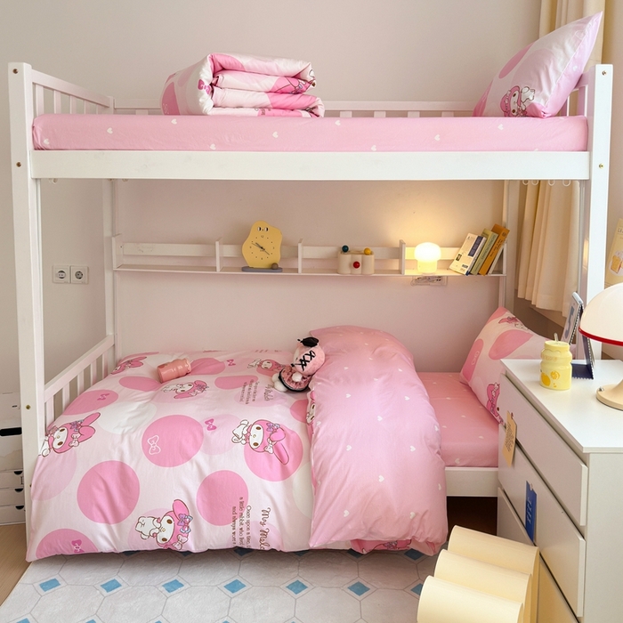 91家纺网 家纺一手货源 找家纺 曼之夏 2024新款全棉三丽鸥学生三件套 圈圈美乐蒂