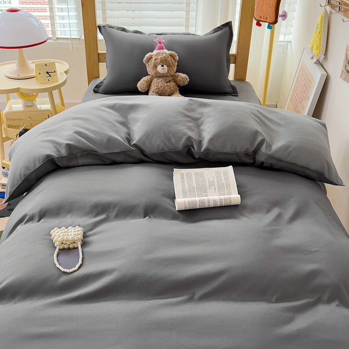 91家纺网 家纺一手货源 找家纺 楠沐家纺 2025新款亲肤芦荟棉印花学生宿舍上下铺四件套三件套 深灰