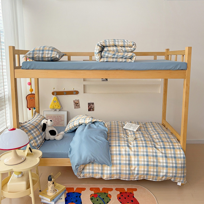 91家纺网 家纺一手货源 找家纺 楠沐家纺 2025新款亲肤芦荟棉印花学生宿舍上下铺四件套三件套 淡桔