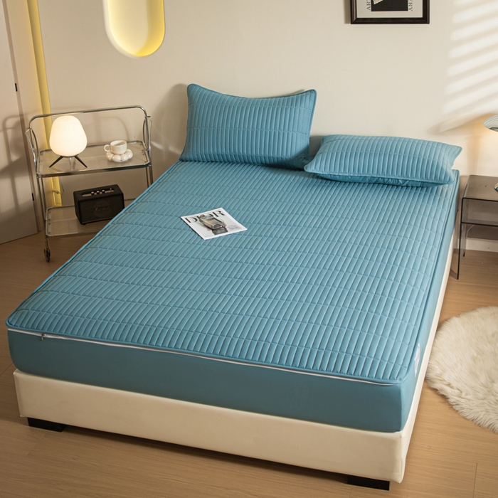 91家纺网 家纺一手货源 找家纺 （总）雪云美 2024新款六面全包夹棉床笠拉链款A类原棉床垫套子床罩-格韵