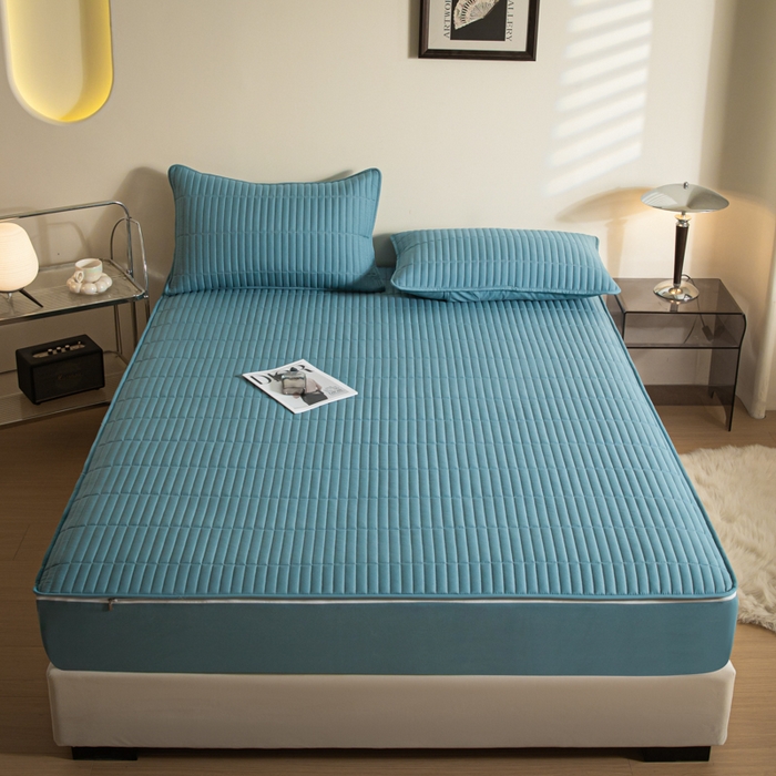 91家纺网 家纺一手货源 找家纺 （总）雪云美 2024新款六面全包夹棉床笠拉链款A类原棉床垫套子床罩-格韵