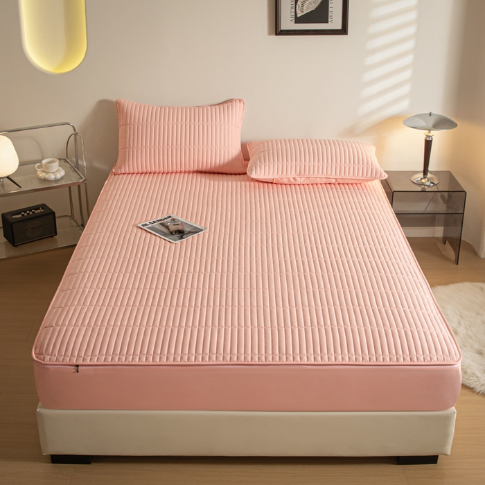 91家纺网 家纺一手货源 找家纺 雪云美 六面全包夹棉床笠拉链款A类原棉床垫套子床罩 格韵-豆沙