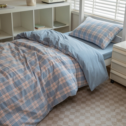 柠萌家居 2025新款无印良品风色织水洗棉A类学生宿舍三件套 麦凯蓝