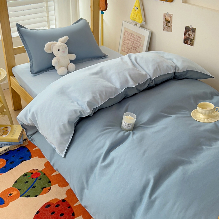 91家纺网 家纺一手货源 找家纺 楠沐家纺 2025新款亲肤芦荟棉印花学生宿舍上下铺四件套三件套 月光雾蓝