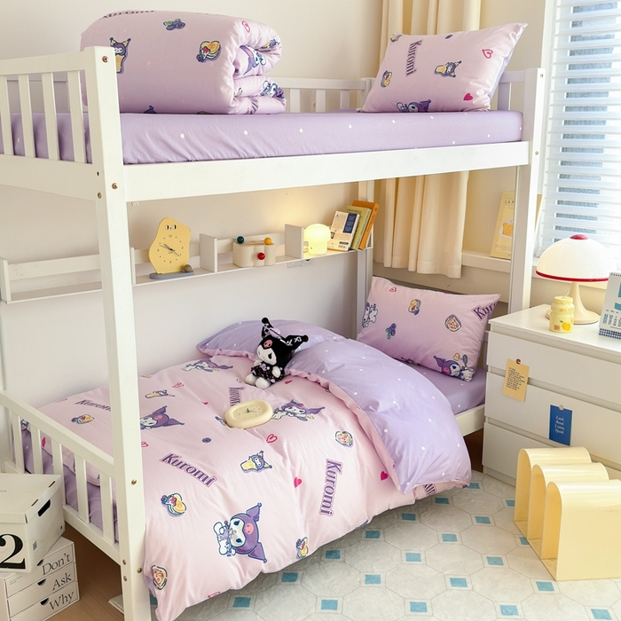 91家纺网 家纺一手货源 找家纺 曼之夏 2024新款全棉三丽鸥学生三件套 甜甜库洛米