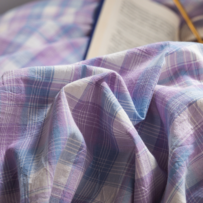 91家纺网 家纺一手货源 找家纺 柠萌家居 2025新款无印良品风色织水洗棉A类学生宿舍三件套 星空紫格