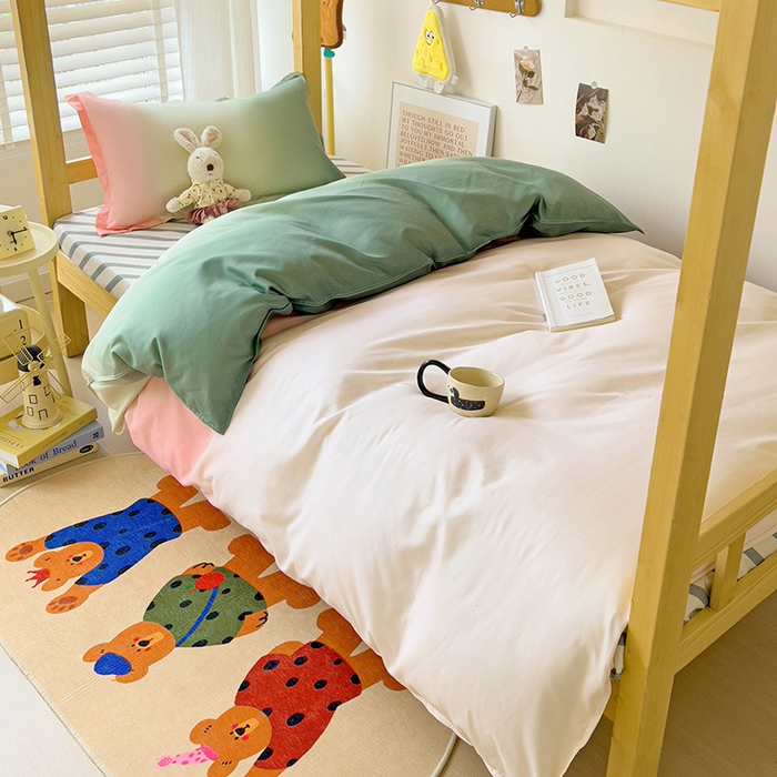 91家纺网 家纺一手货源 找家纺 楠沐家纺 2025新款亲肤芦荟棉印花学生宿舍上下铺四件套三件套 松石粉绿