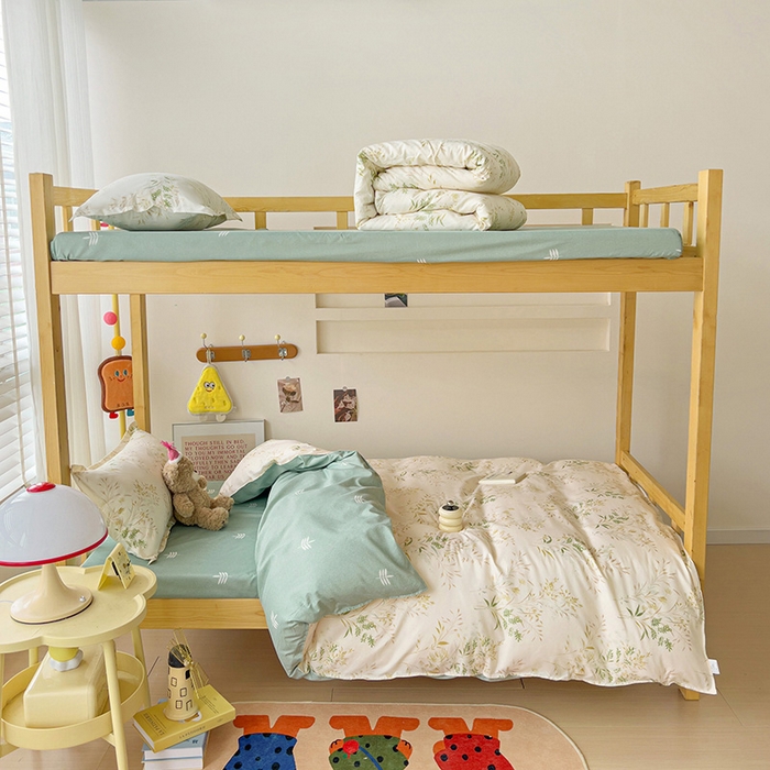 91家纺网 家纺一手货源 找家纺 楠沐家纺 2025新款亲肤芦荟棉印花学生宿舍上下铺四件套三件套 仙草