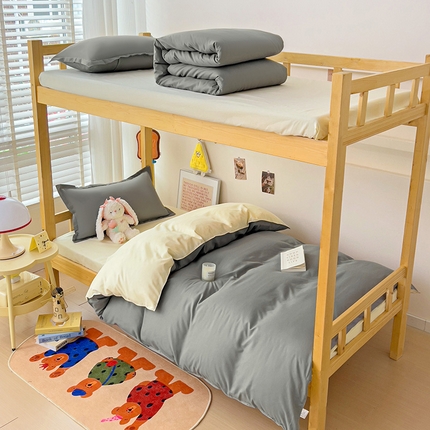 楠沐家纺 2025新款亲肤芦荟棉印花学生宿舍上下铺四件套三件套 银灰米黄