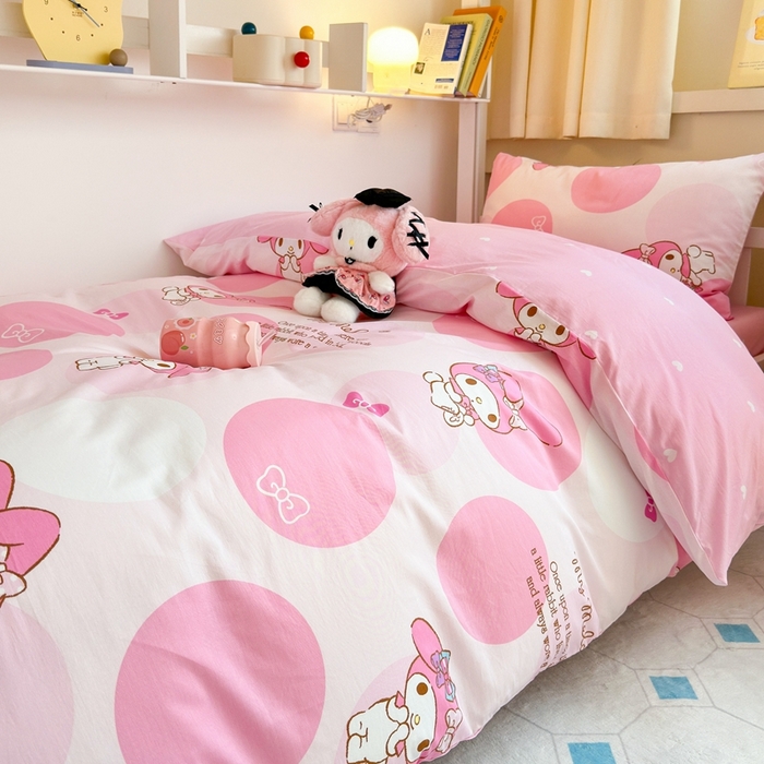 91家纺网 家纺一手货源 找家纺 曼之夏 2024新款全棉三丽鸥学生三件套 圈圈美乐蒂