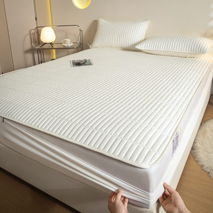 雪云美 六面全包夹棉床笠拉链款A类原棉床垫套子床罩 格韵-珍珠白
