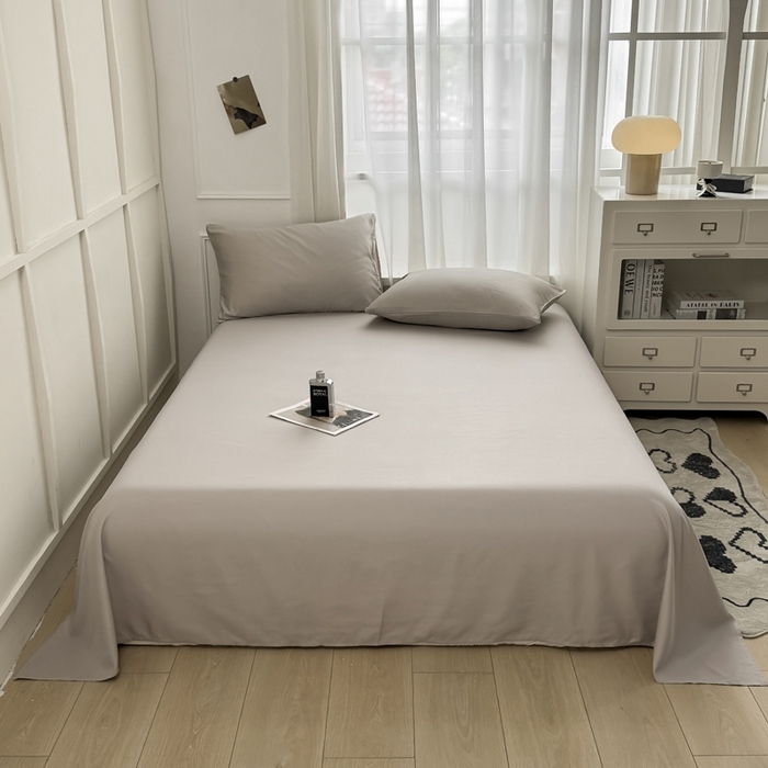 91家纺网 家纺一手货源 找家纺 乐沐家纺 2024新款夏季水洗冰丝四件套水洗真丝纯色双拼单被套-风格二 月光灰