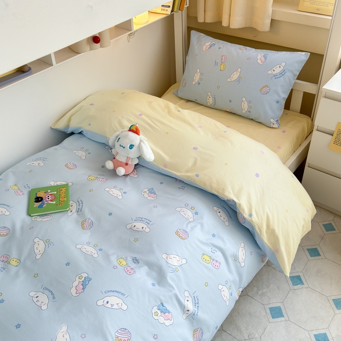 91家纺网 家纺一手货源 找家纺 曼之夏 2024新款全棉三丽鸥学生三件套 云朵大耳狗