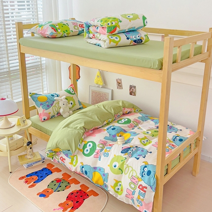 楠沐家纺 2025新款亲肤芦荟棉印花学生宿舍上下铺四件套三件套 怪兽大学